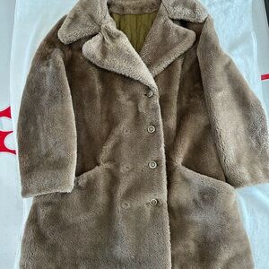 Sears Taupe Brown Teddy Faux Fur Coat